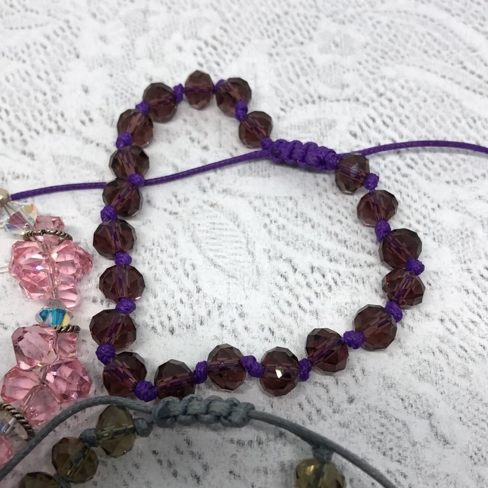 𝅺Bundle 3 adjustable sparkling crystal bracelets colorful variety stacklable.